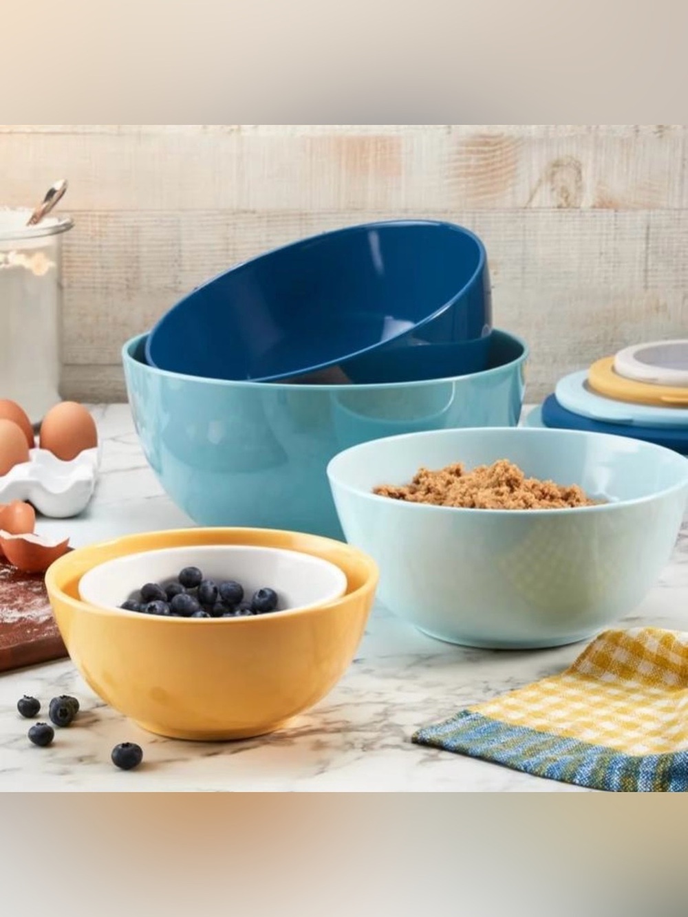 Pandex Bowl Set Blue Multicolor 5-Piece Melamine Lids BPA Free Nesting Colorful